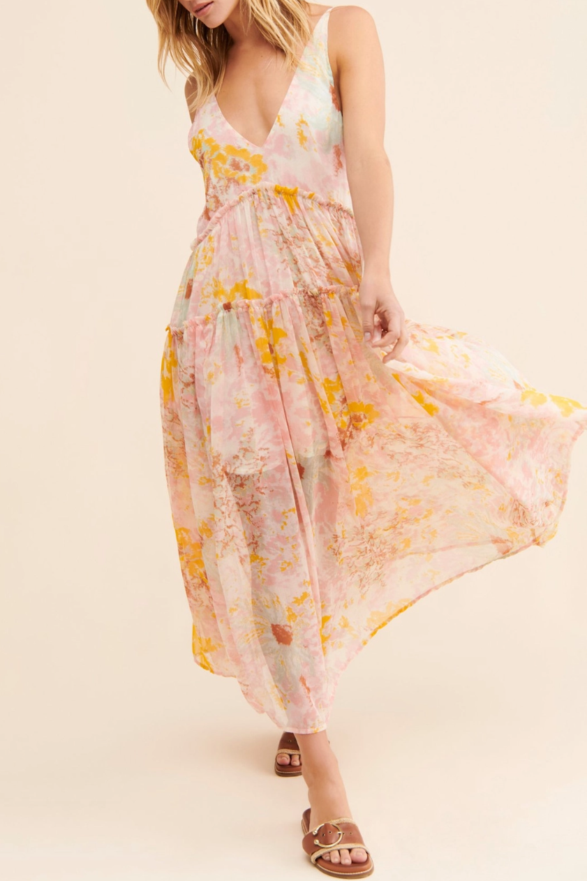 •CAMILLE• deep V semi-sheer midaxi dress
