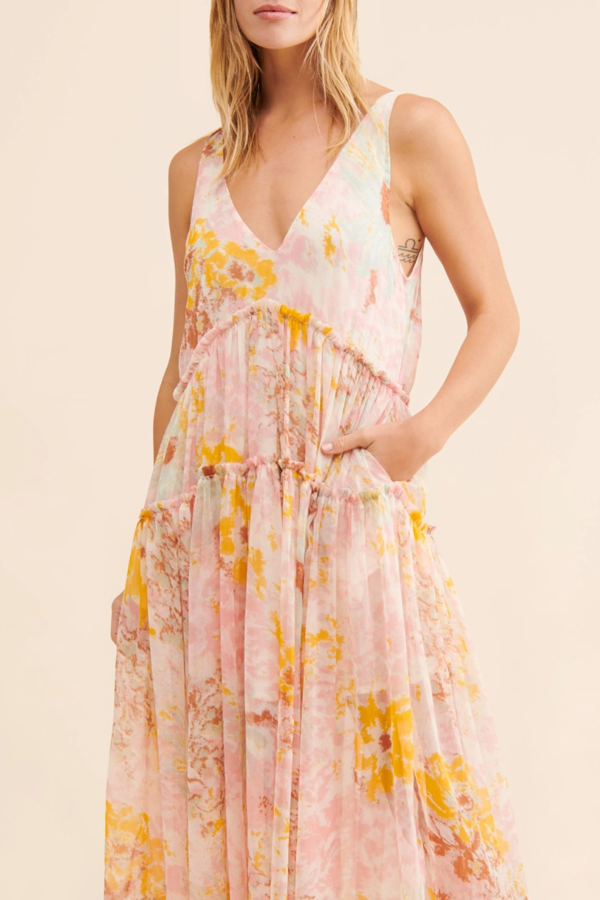 •CAMILLE• deep V semi-sheer midaxi dress