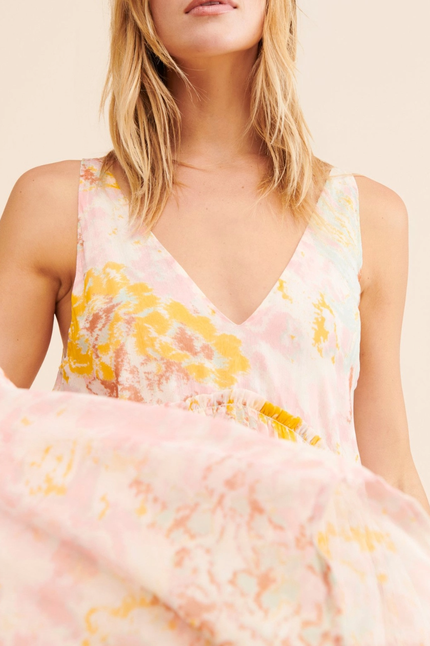 •CAMILLE• deep V semi-sheer midaxi dress