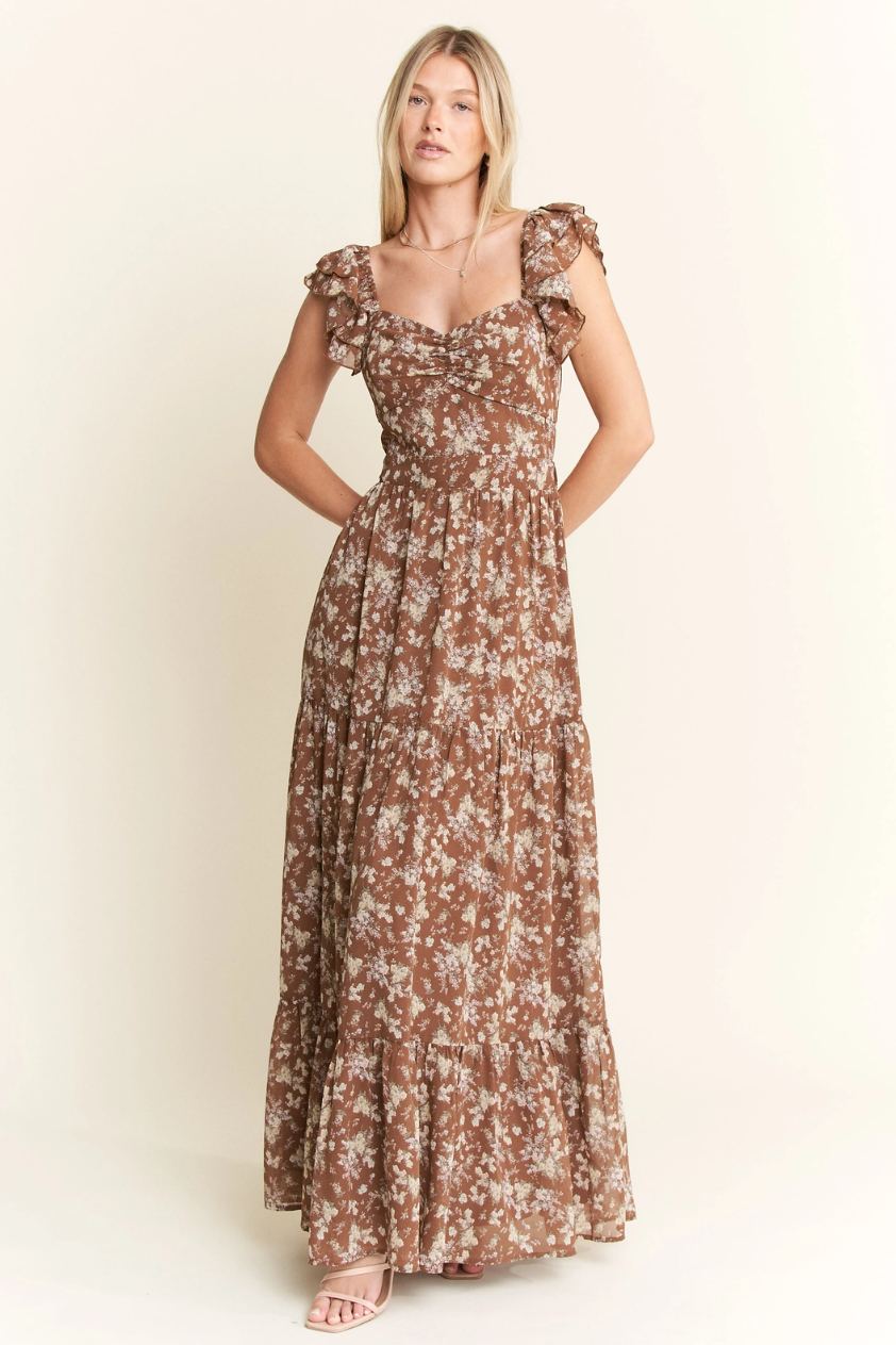 •DAPHNE• ruffle sleeve tiered maxi dress (USA)
