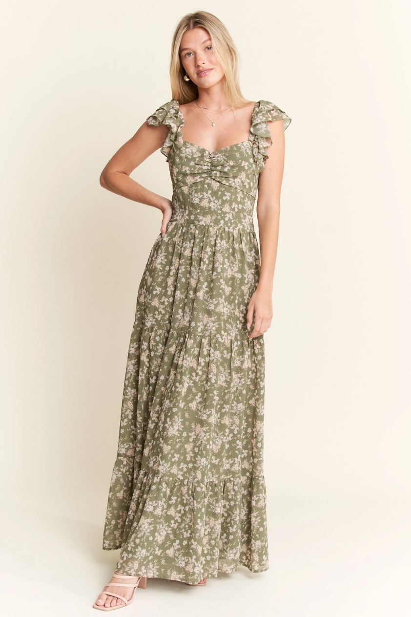 DAPHNE ruffle sleeve tiered maxi dress (USA)