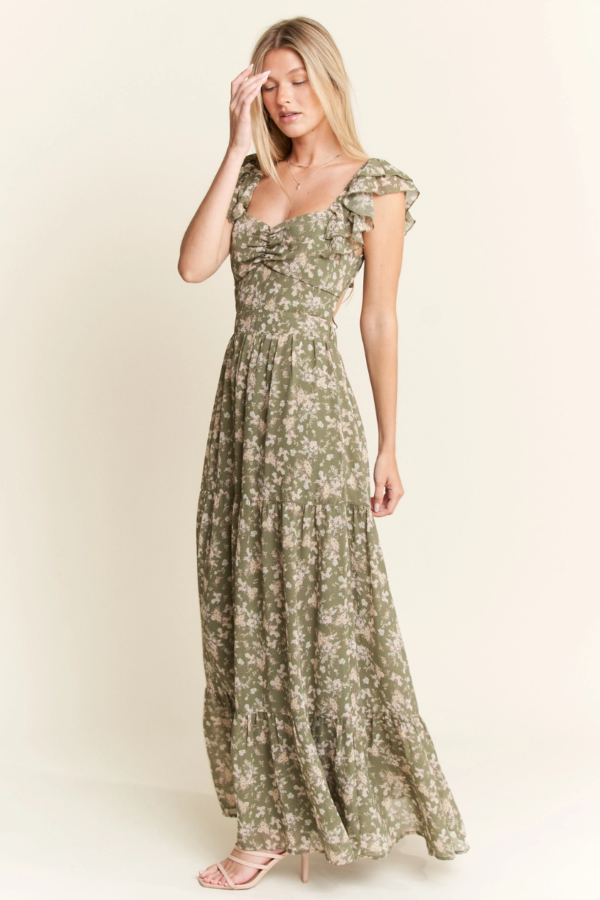 •DAPHNE• ruffle sleeve tiered maxi dress (USA)