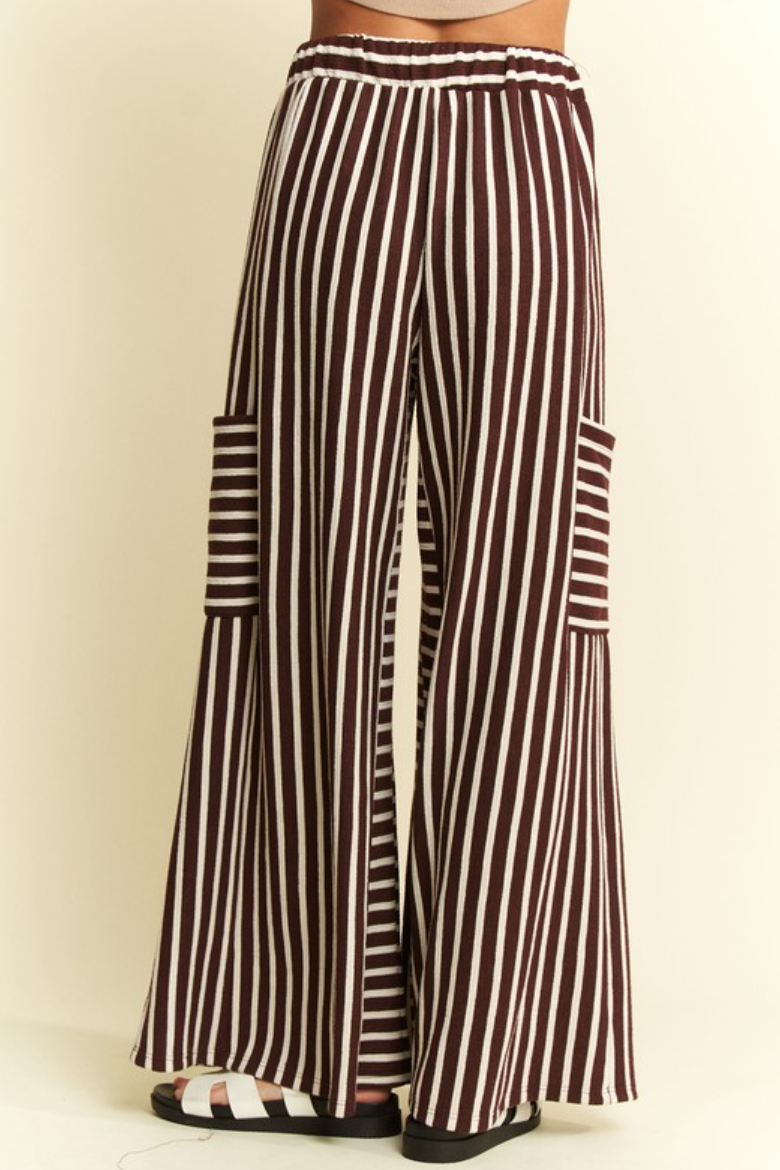 •MANDY - BROWN• striped wide leg pants