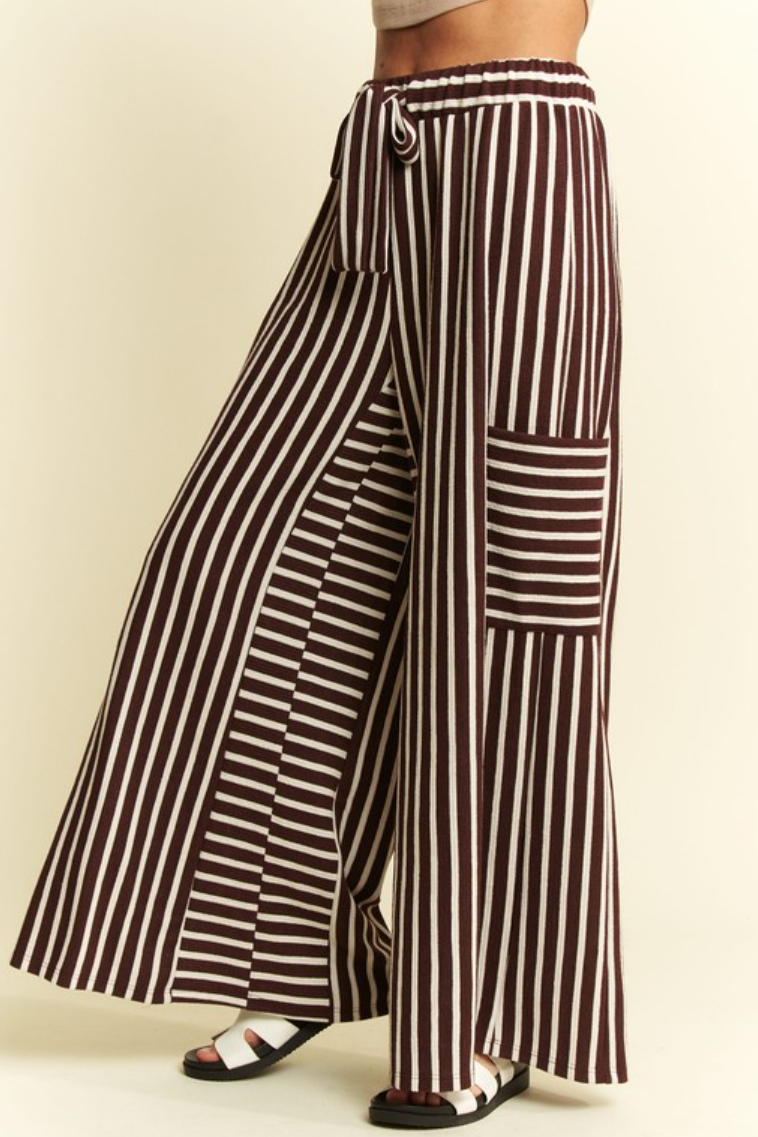 •MANDY - BROWN• striped wide leg pants
