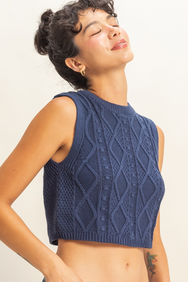 •RYAN• cropped mixed sweater knit top