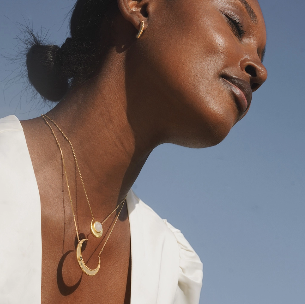 •ISIS• rainbow moonstone + gold necklace (16"-19" long)
