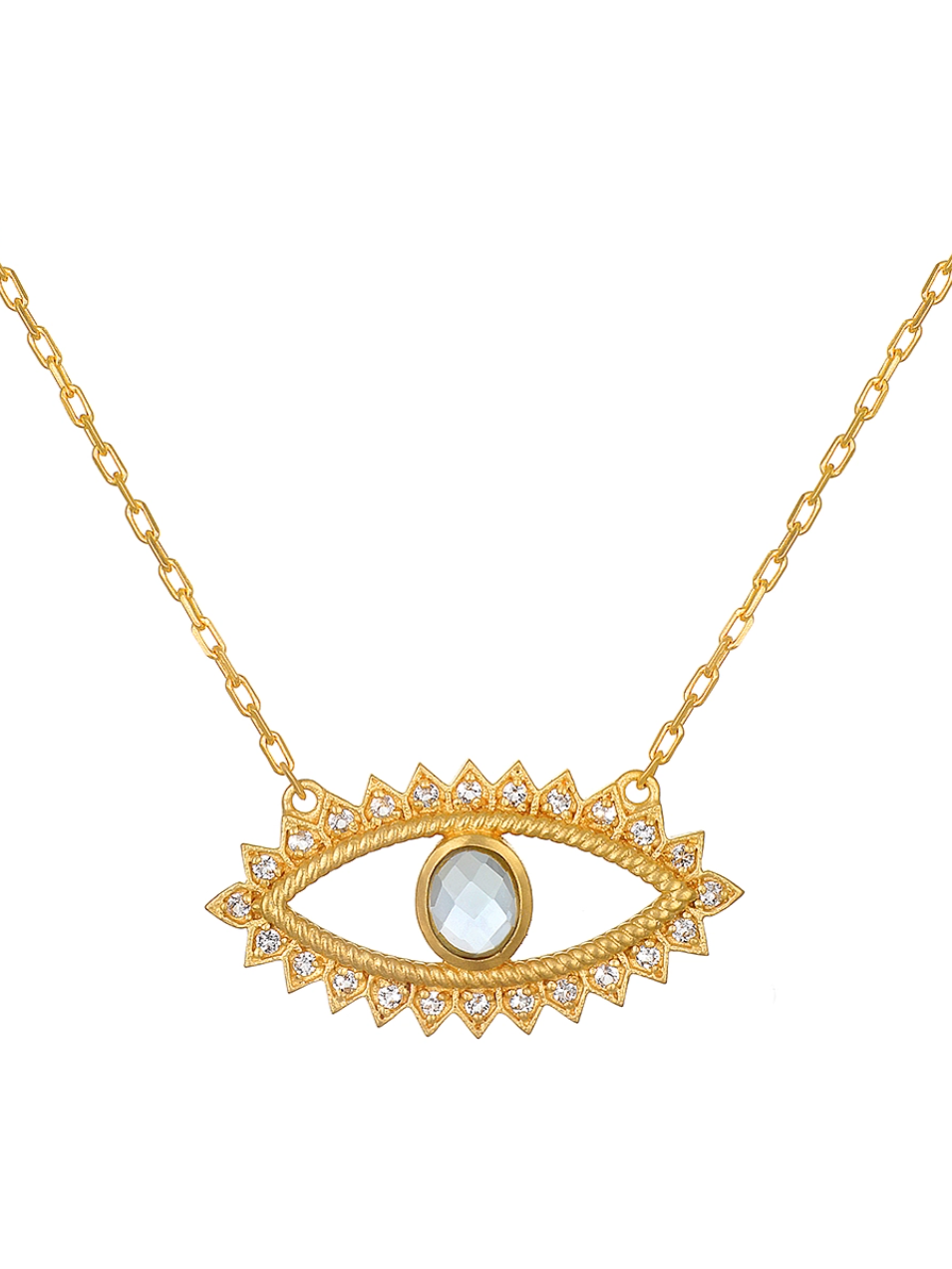 •PROTECTIVE EYE• blue topaz + gold necklace (16"-19" long)