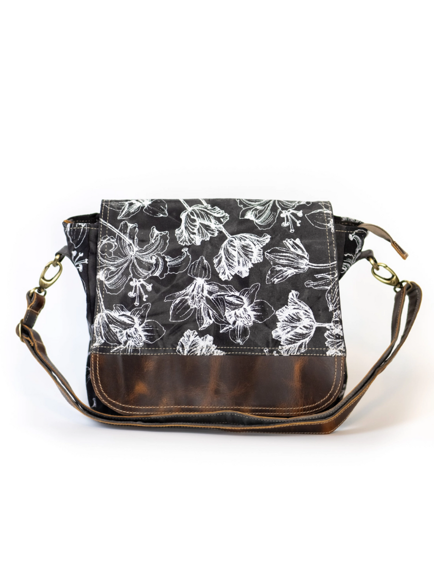 •SPRING BOTANIC• recycled canvas saddle bag