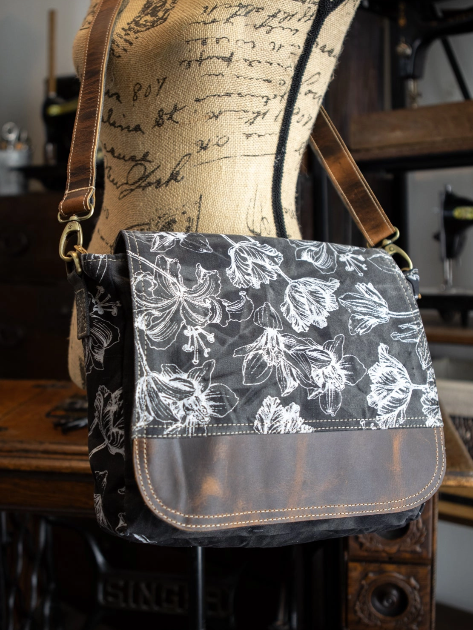 •SPRING BOTANIC• recycled canvas saddle bag