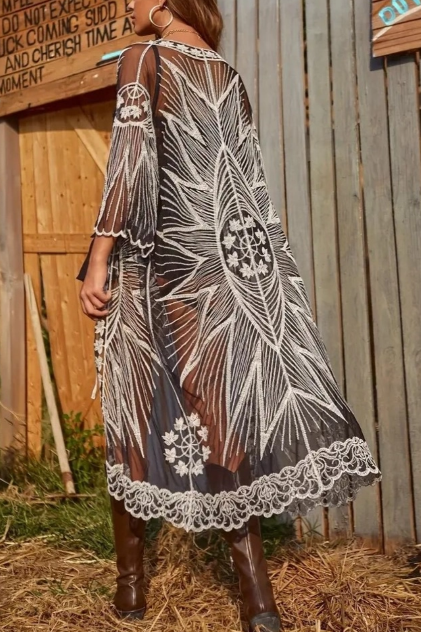 •STEVIE• lace embroidered mesh duster