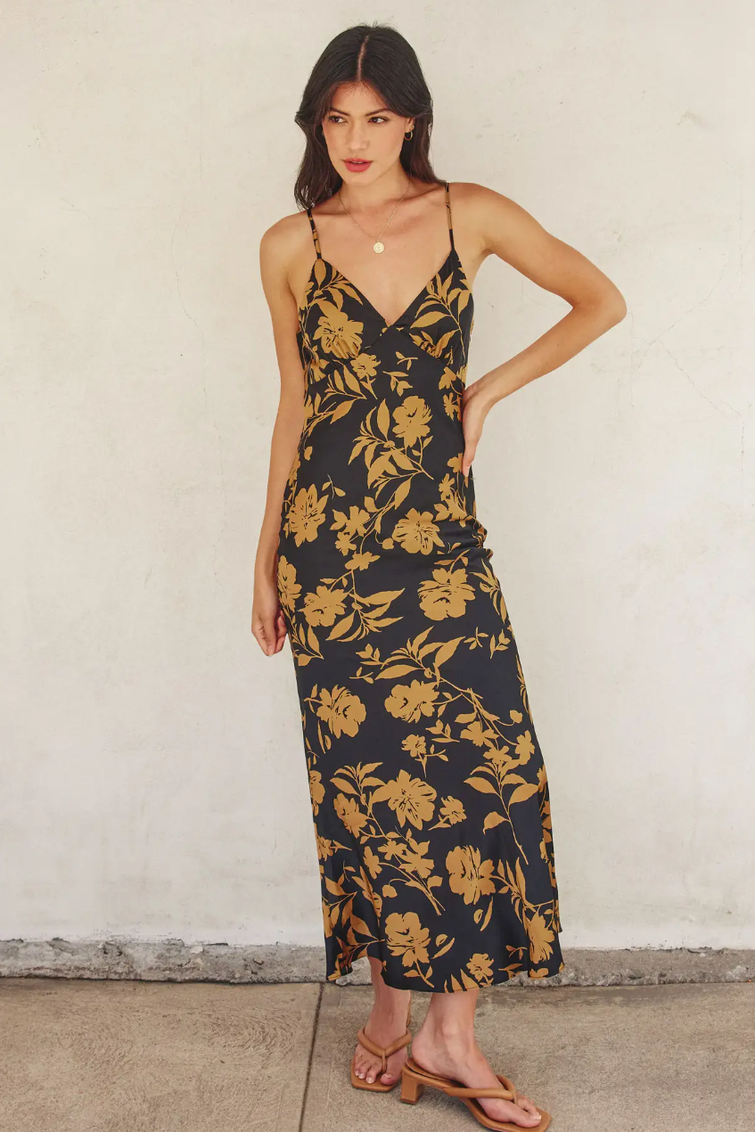 •GILDA• satin open back midaxi dress