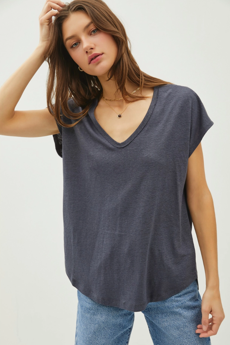 •SOPHIA• linen blend short sleeve tee