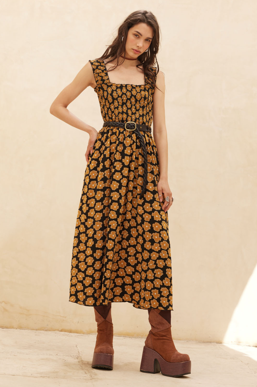 •POPPY• smocked bodice midi dress