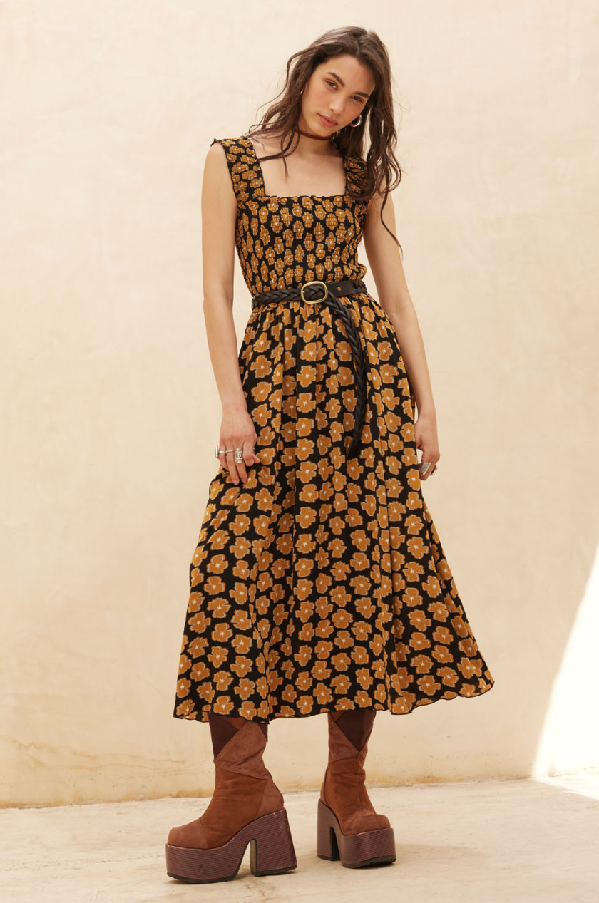 •POPPY• smocked bodice midi dress