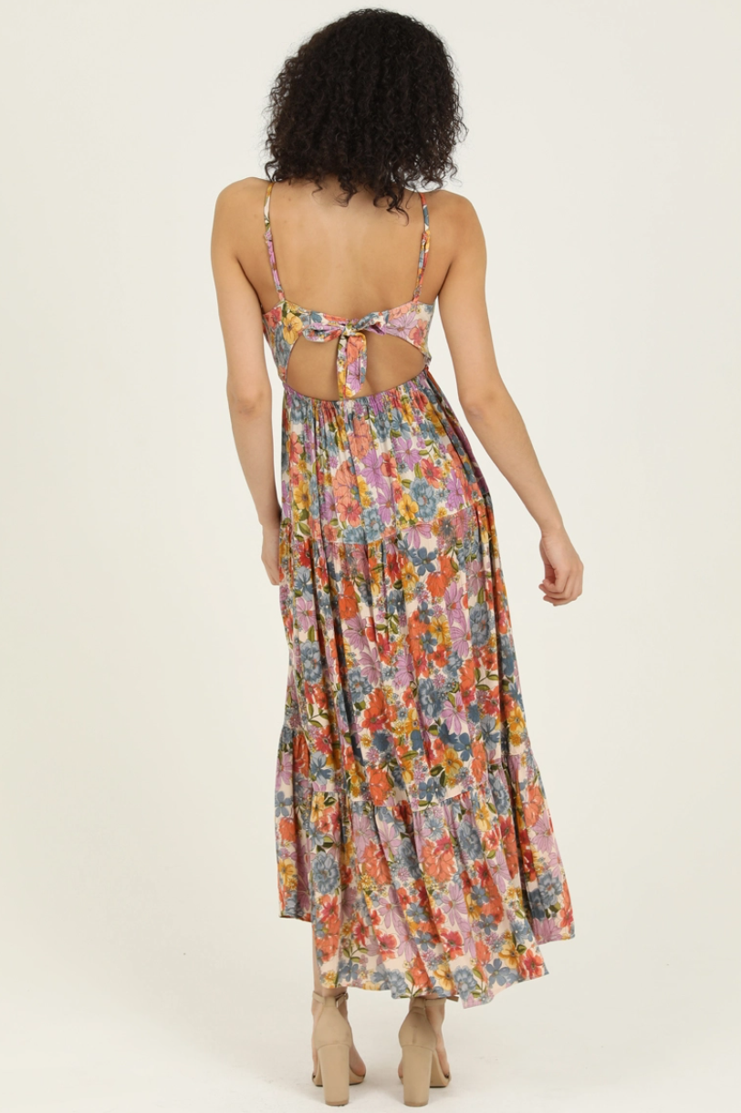 •LIA• open tie back midaxi dress