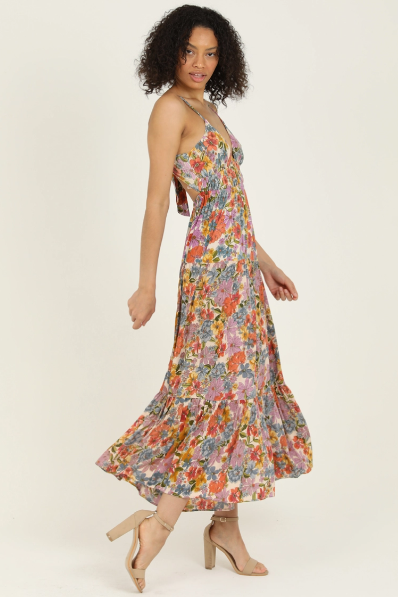•LIA• open tie back midaxi dress