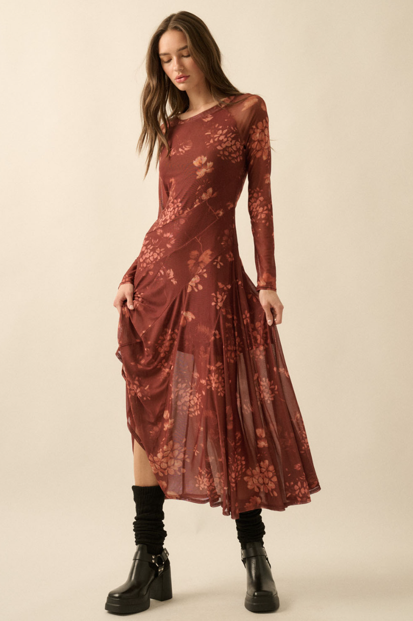 •SELENE• long sleeve mesh midi dress