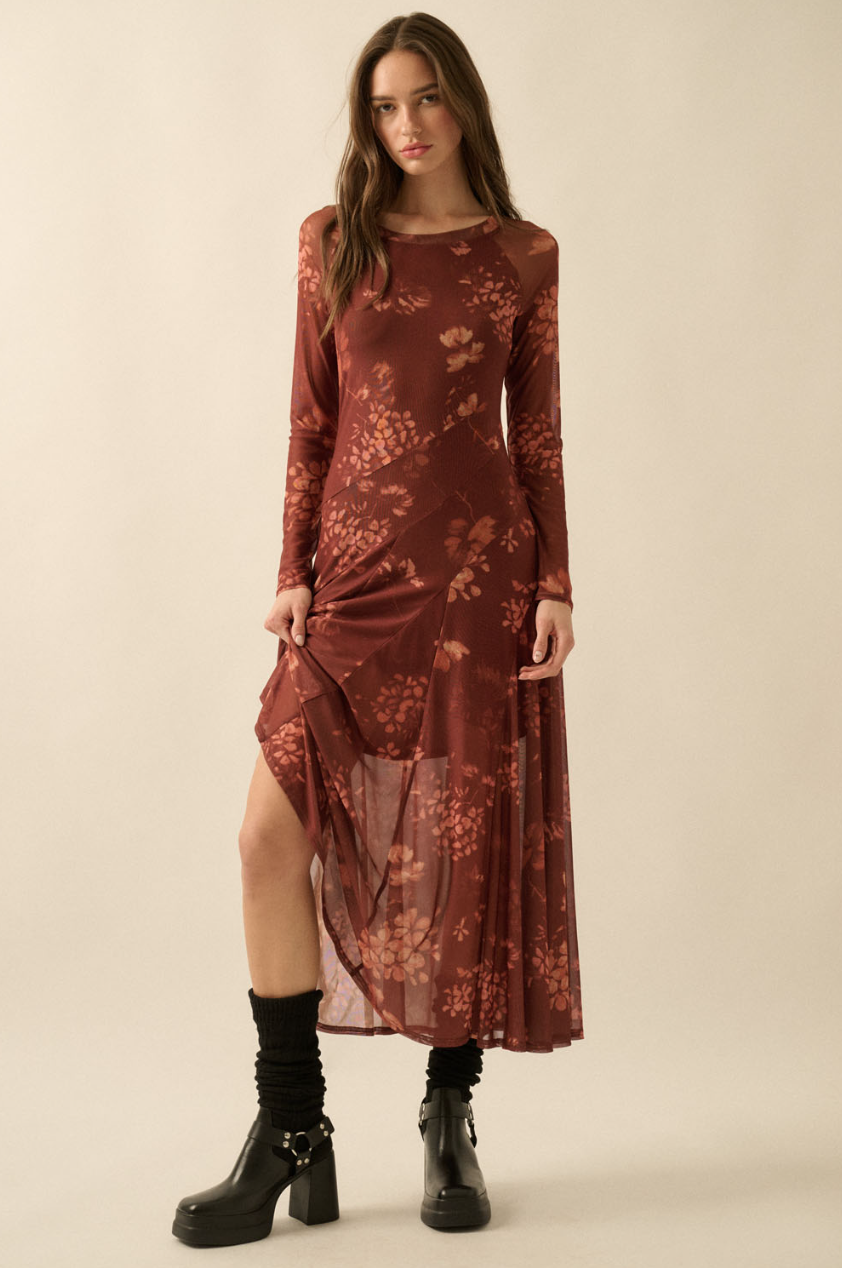 •SELENE• long sleeve mesh midi dress