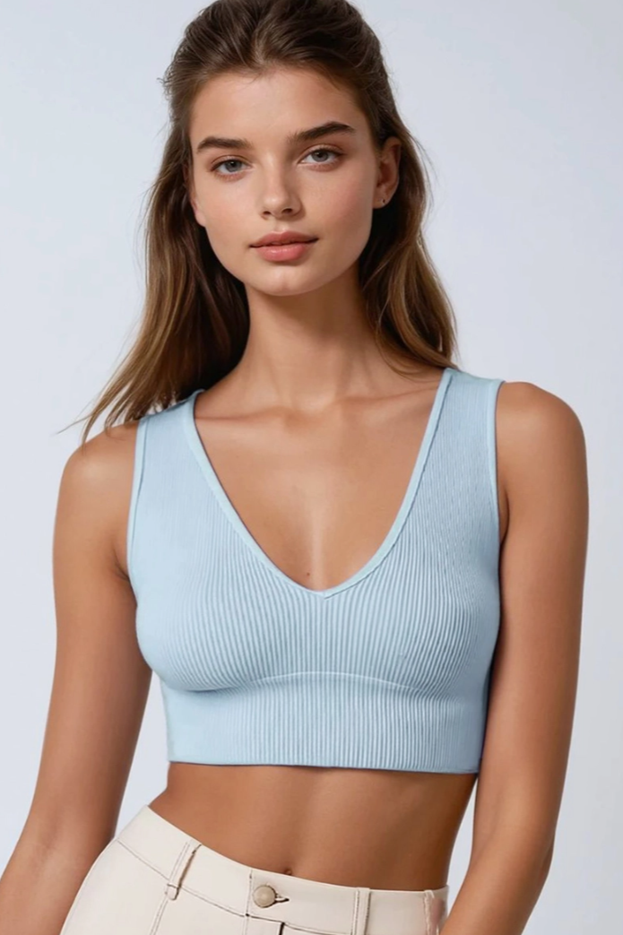 •RIBBED DEEP-V• cropped tank top (USA)