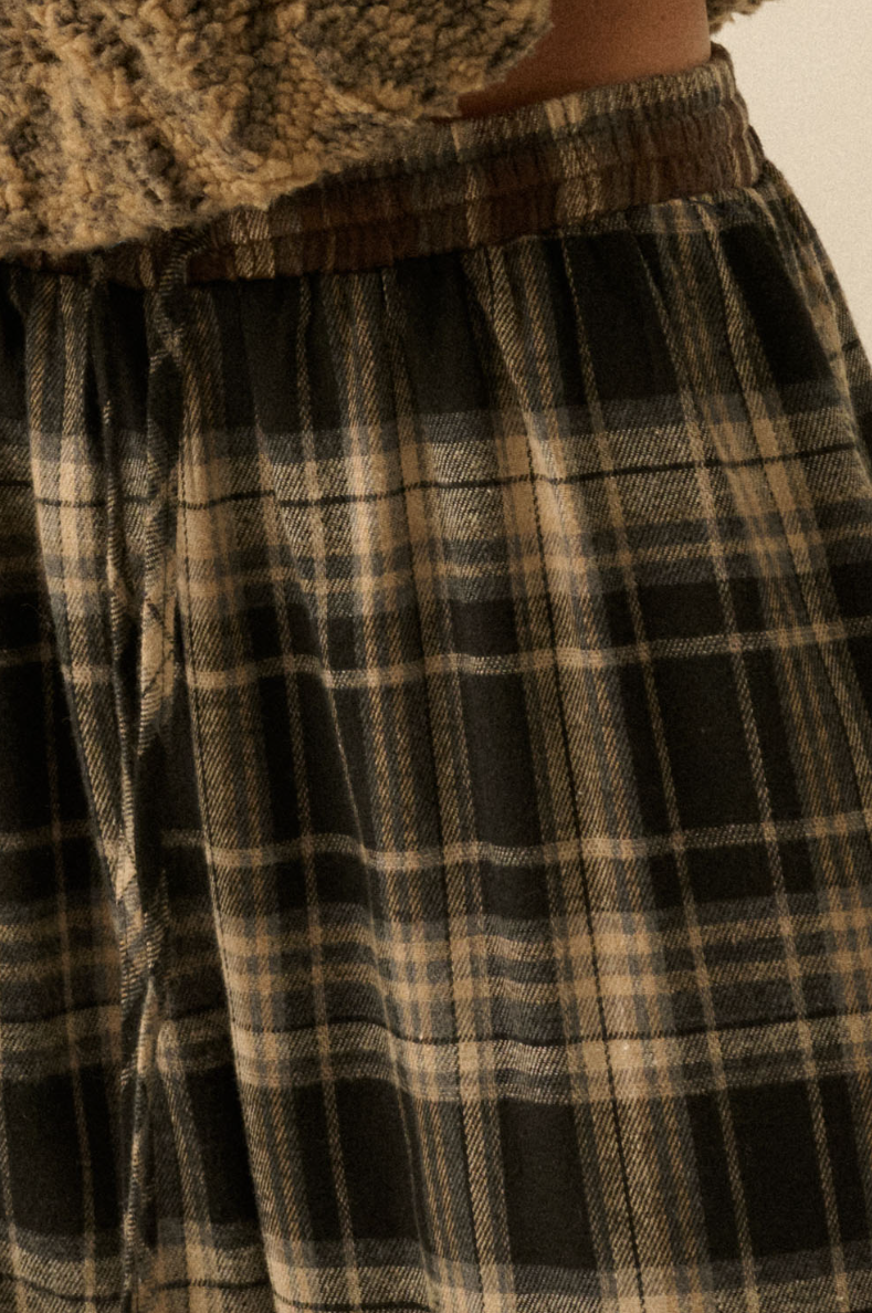 •JAMIE• plaid flannel wide leg pants