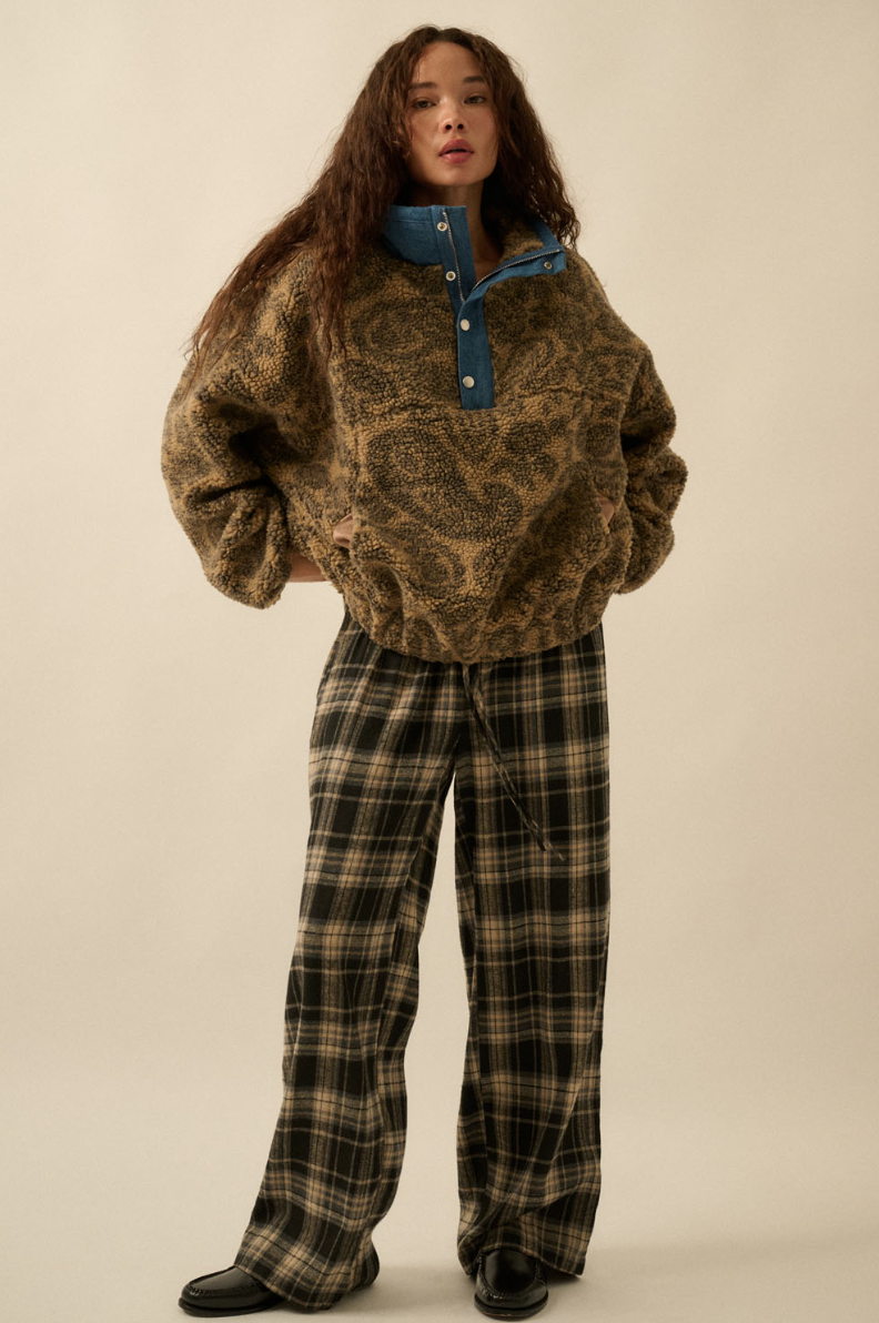•JAMIE• plaid flannel wide leg pants