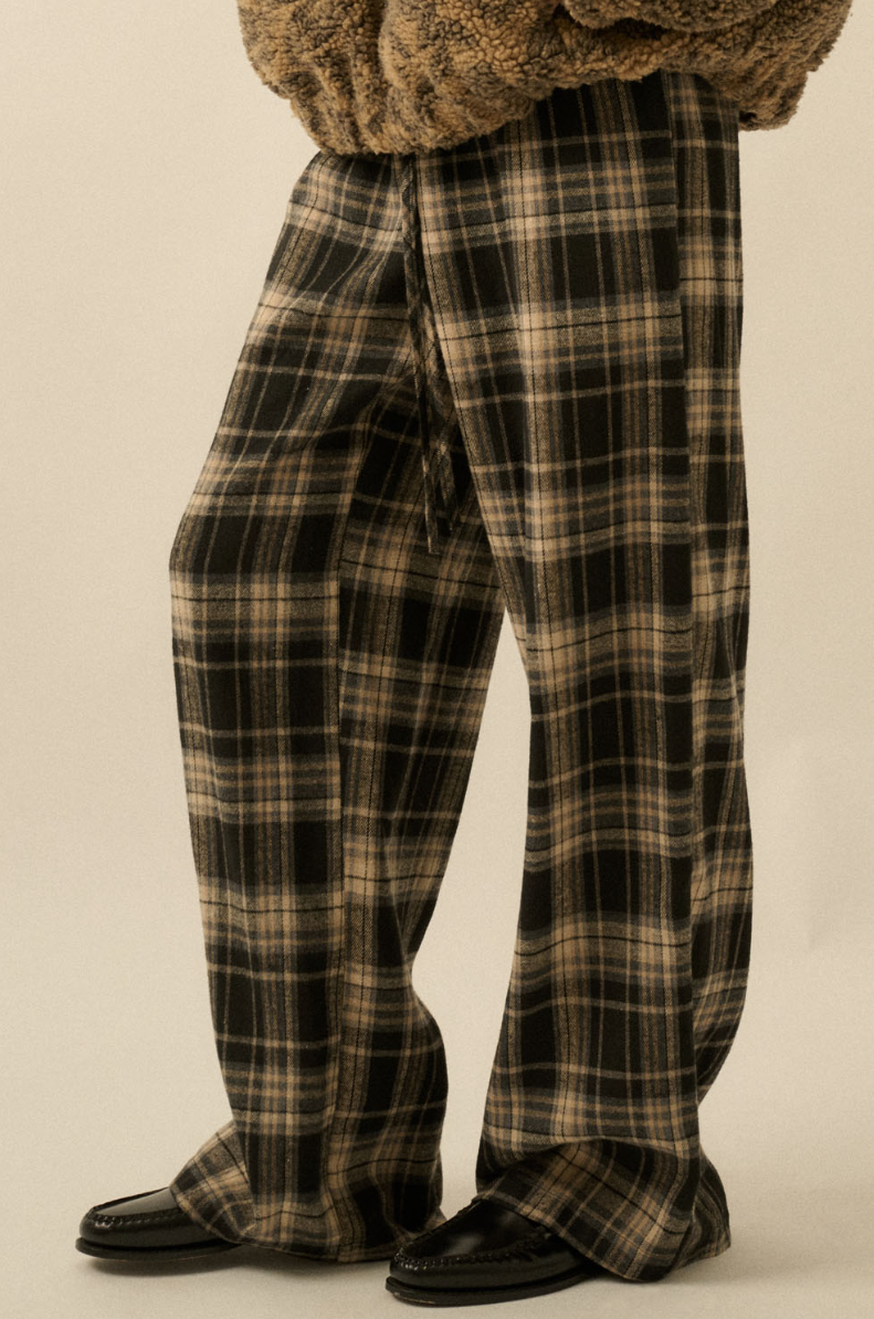 •JAMIE• plaid flannel wide leg pants