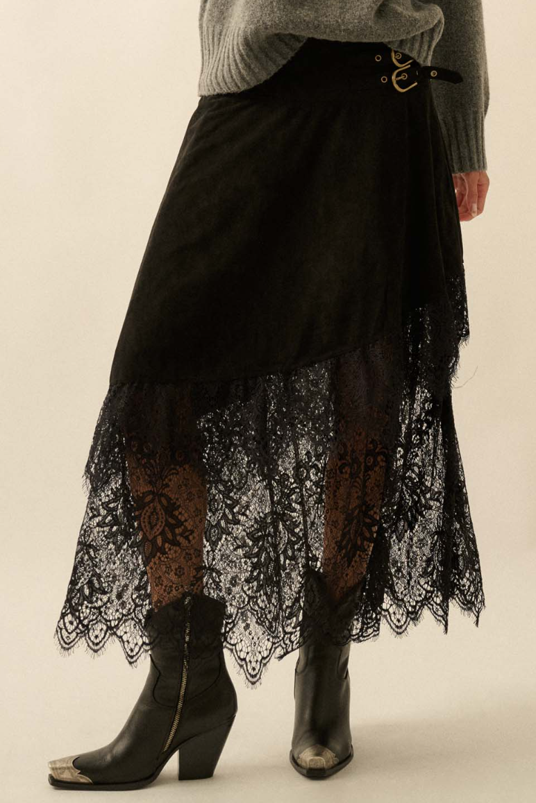•ANORA• lacy suede midaxi skirt