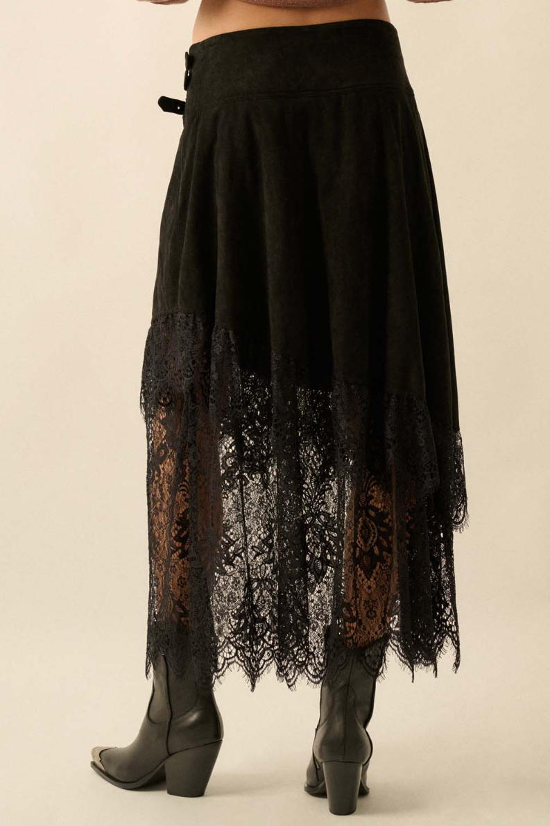 •ANORA• lacy suede midaxi skirt