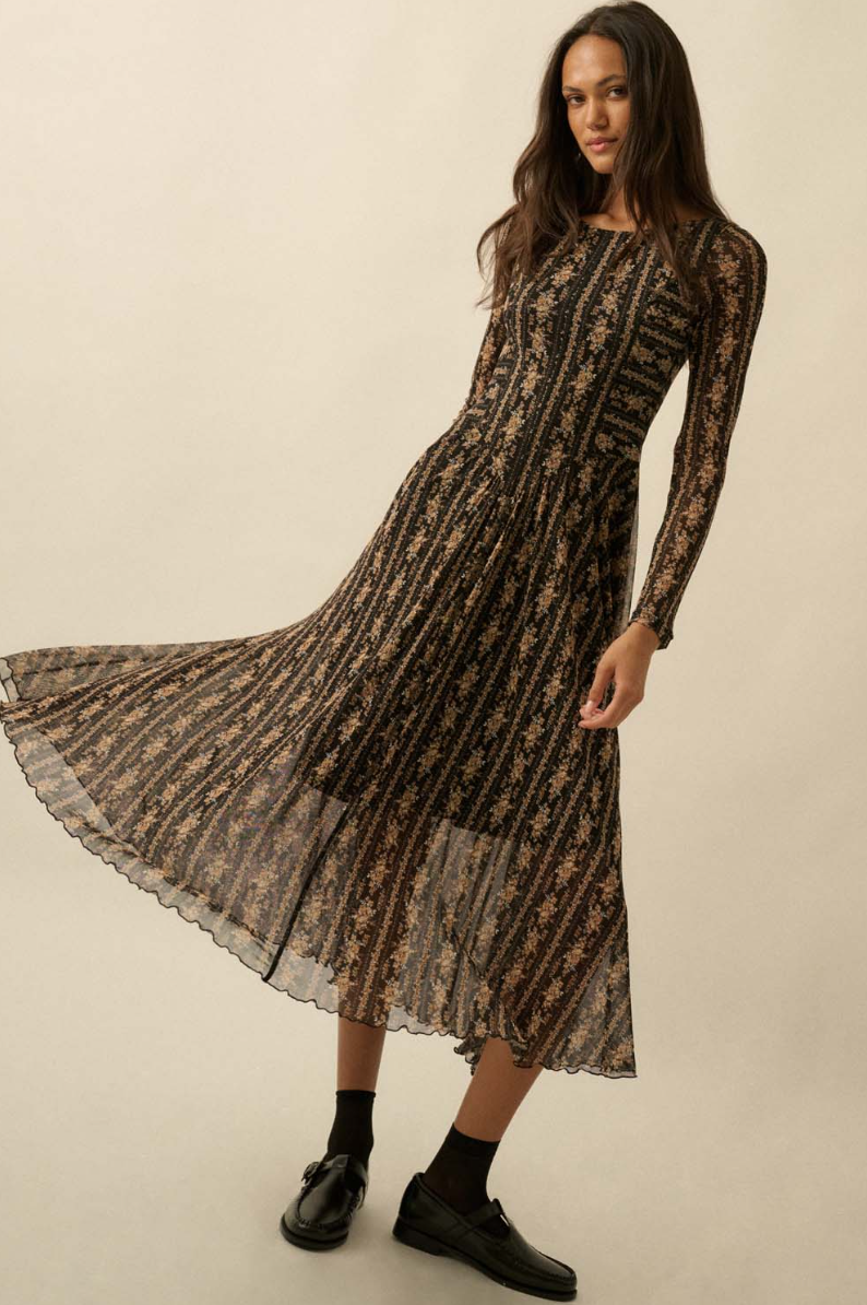 •LEONA• long sleeve mesh midi dress