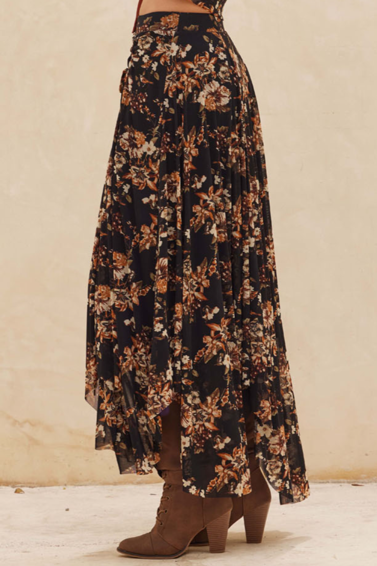 •CHARLOTTE• floral mesh midaxi skirt