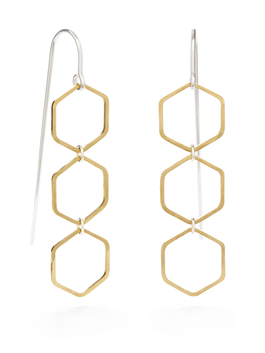 •TRIPLE HEX THREADER• mixed metal dangle earrings