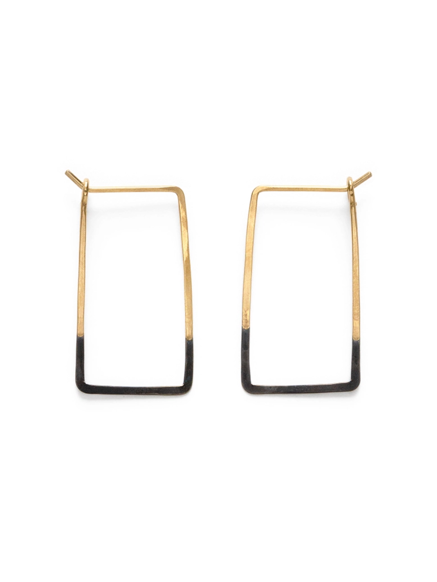•MINI RECTANGLE• patina dipped brass hoop earrings