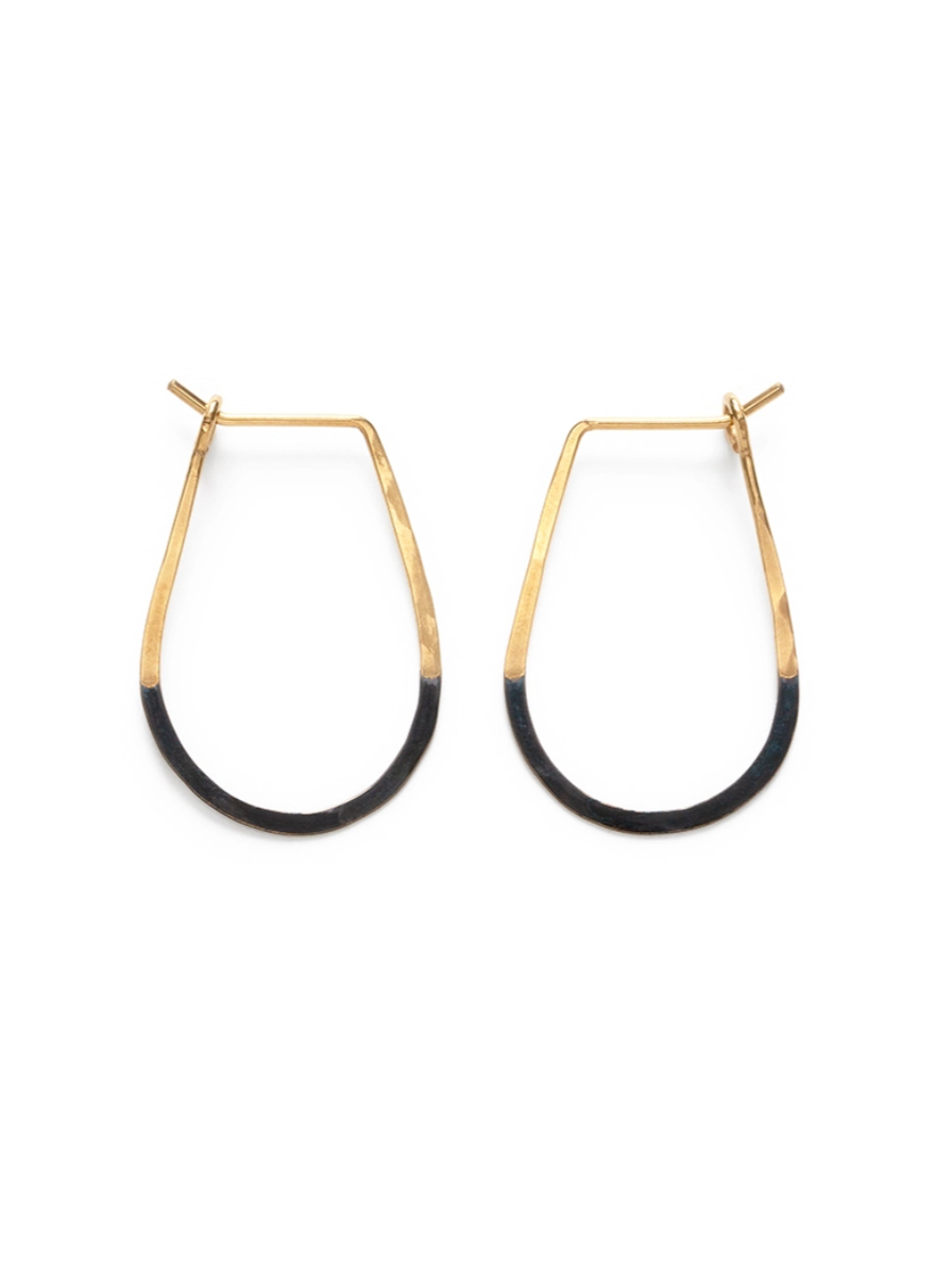 •MINI TEARDROP• patina dipped brass hoop earrings