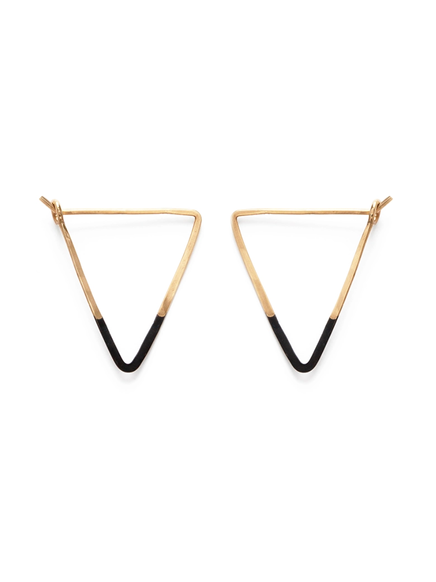 •MINI TRIANGLE• patina dipped brass hoop earrings