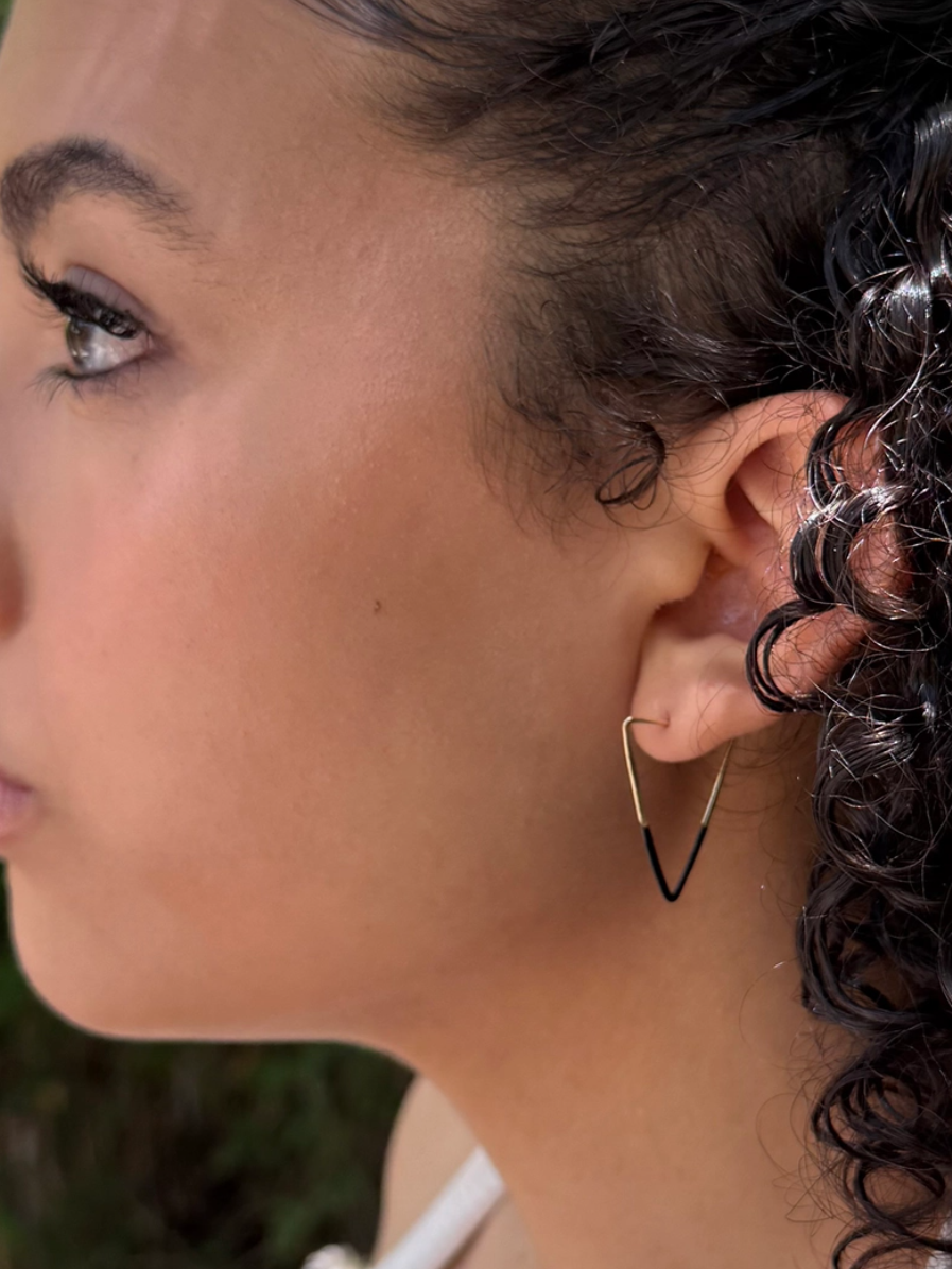 •MINI TRIANGLE• patina dipped brass hoop earrings