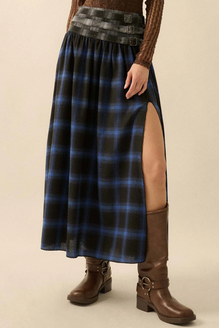 •MACKENZIE• plaid flannel midaxi skirt