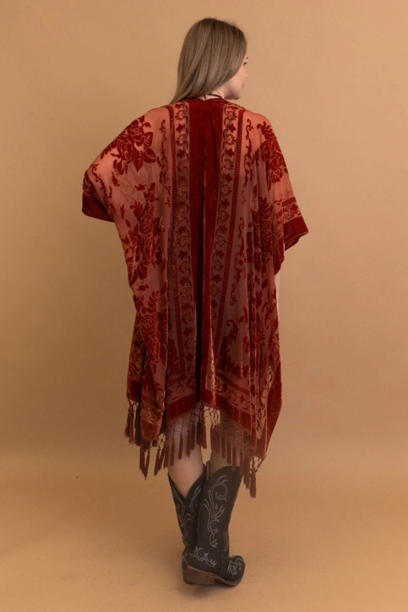 •SOLEIL• tasseled velvet burnout cardigan