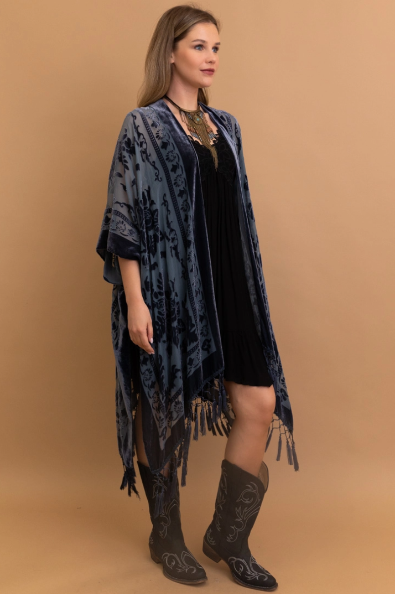 •SOLEIL• tasseled velvet burnout cardigan