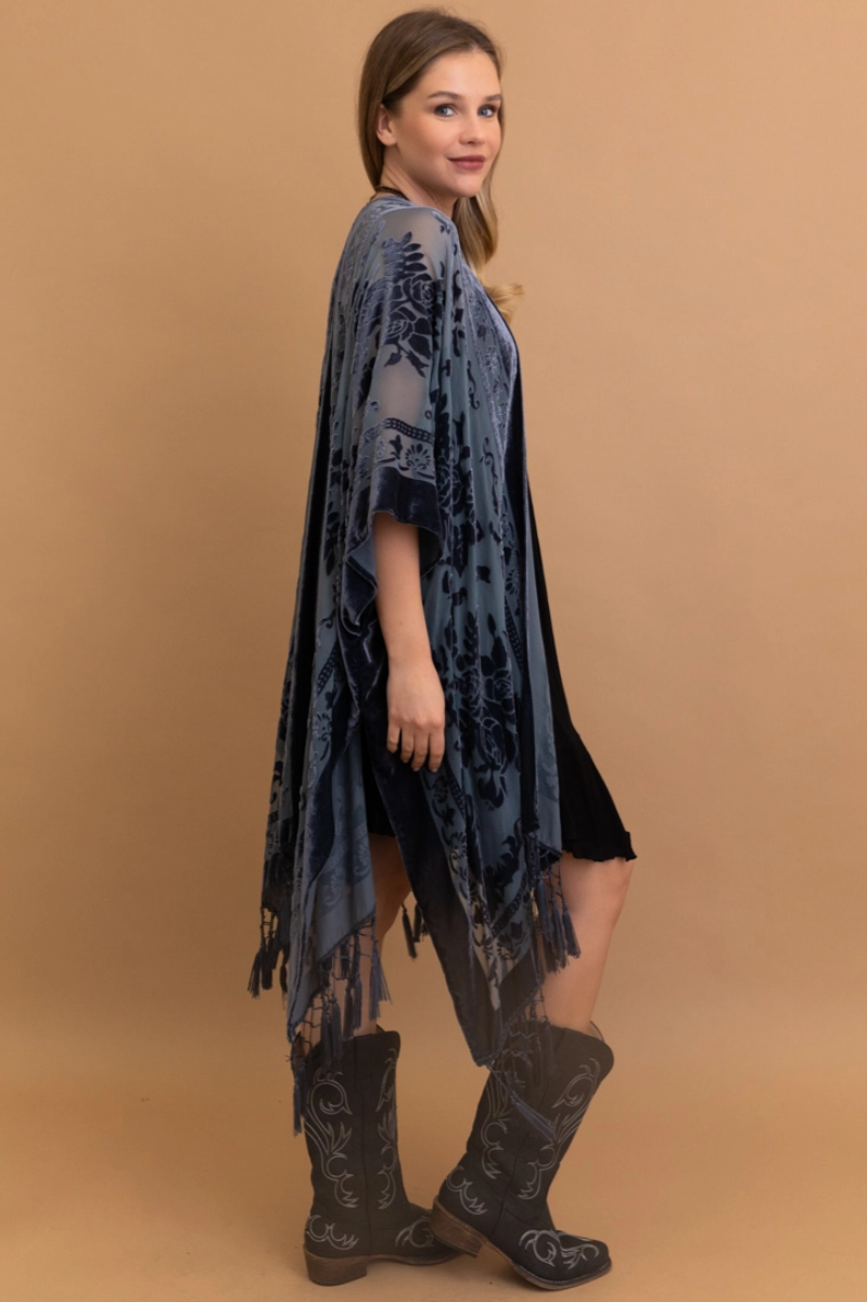 •SOLEIL• tasseled velvet burnout cardigan