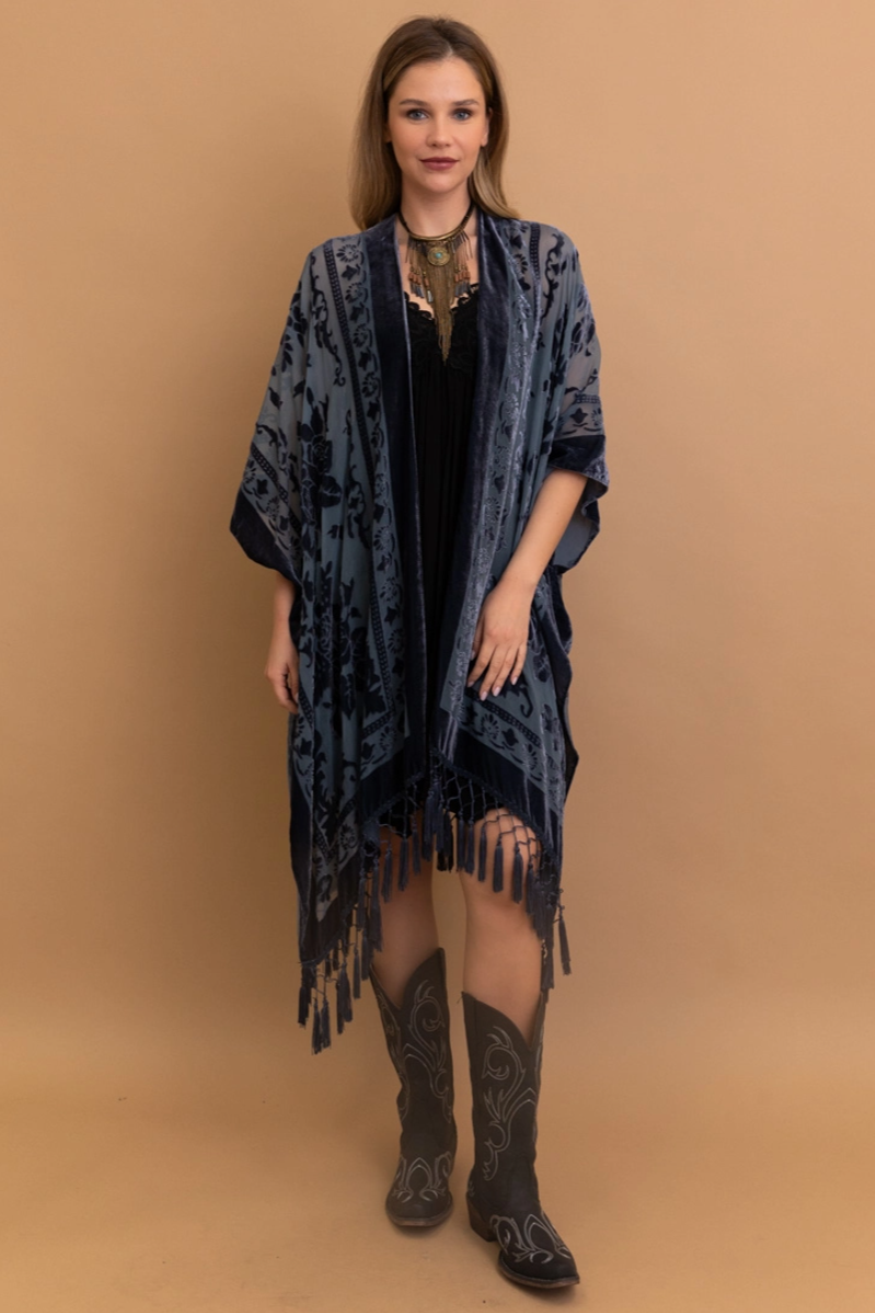 •SOLEIL• tasseled velvet burnout cardigan