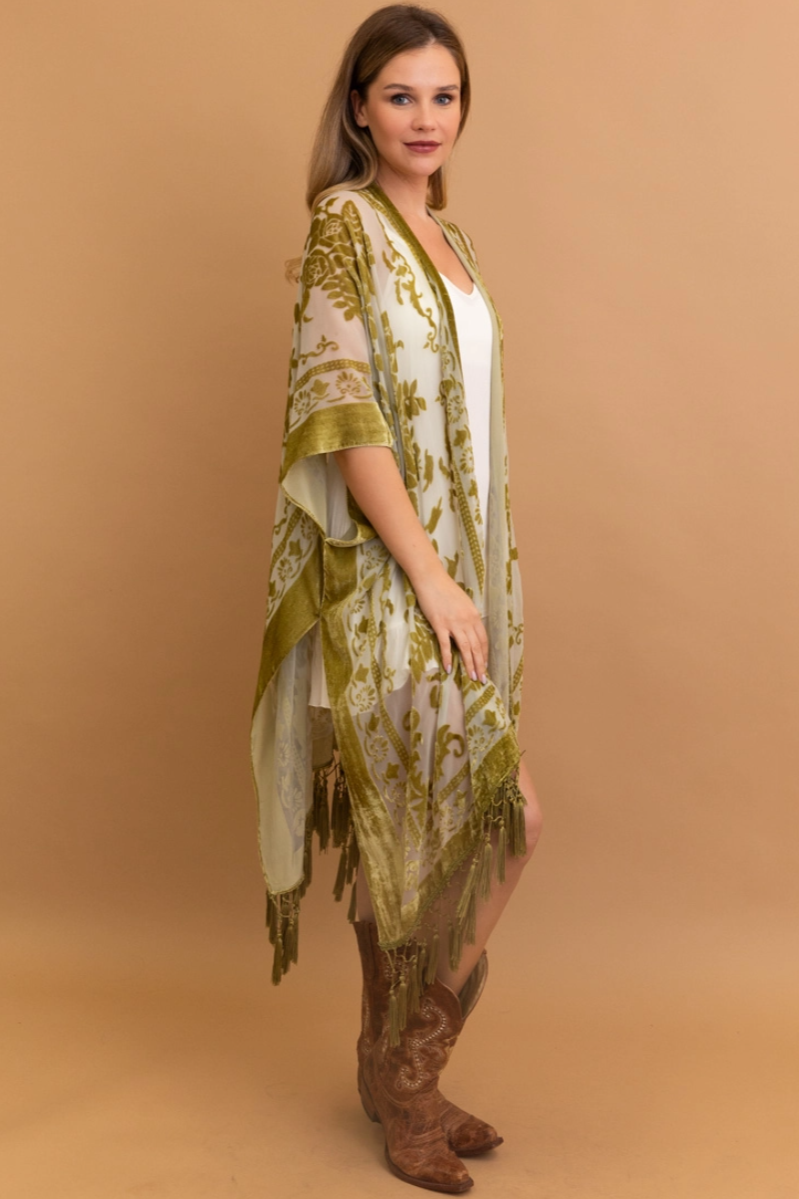 •SOLEIL• tasseled velvet burnout cardigan