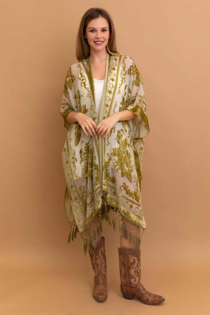 •SOLEIL• tasseled velvet burnout cardigan