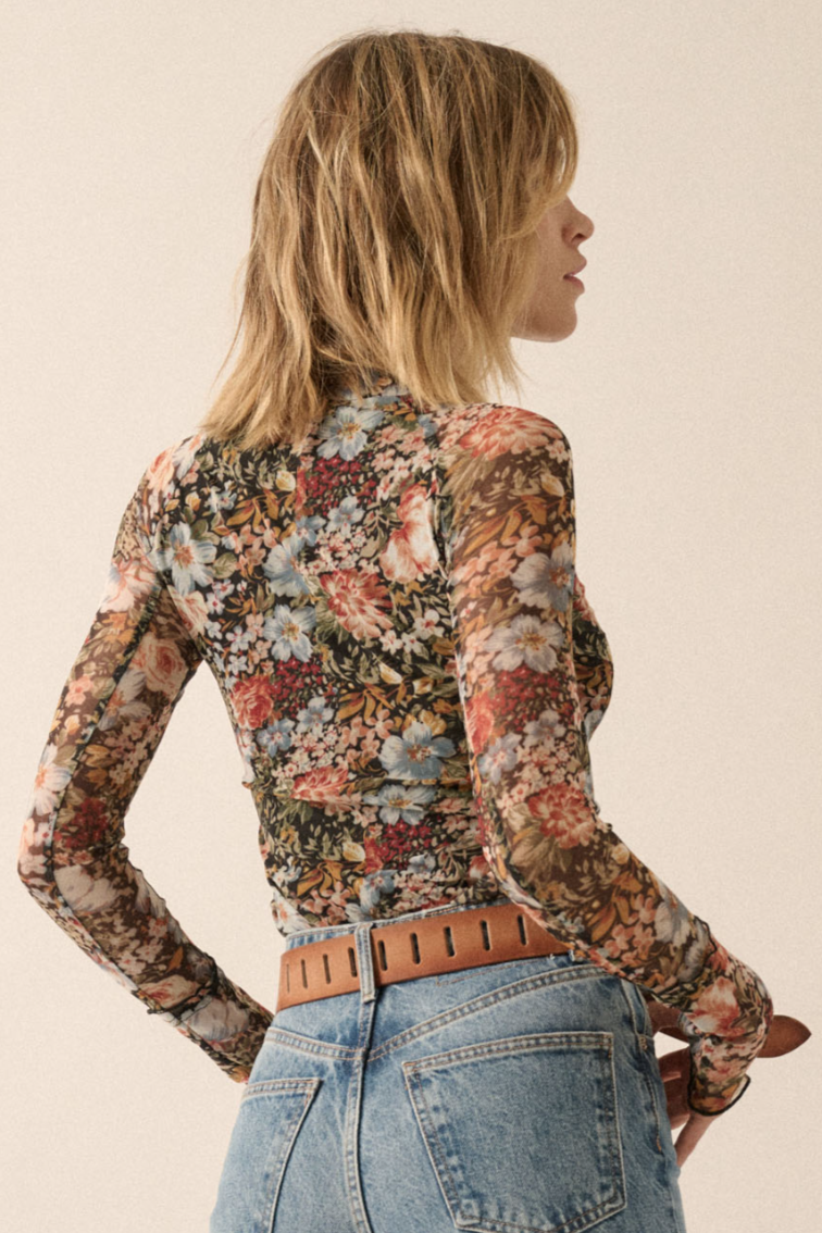 •SOPHIE• semi-sheer mesh floral top