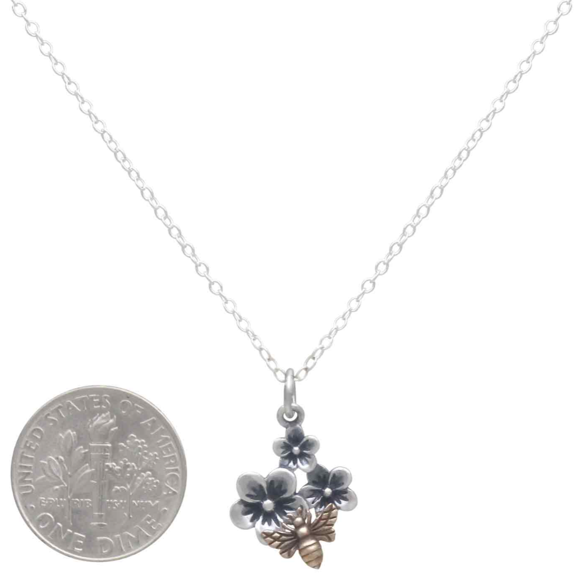 •BEE & CHERRY BLOSSOM• recycled silver + bronze necklace