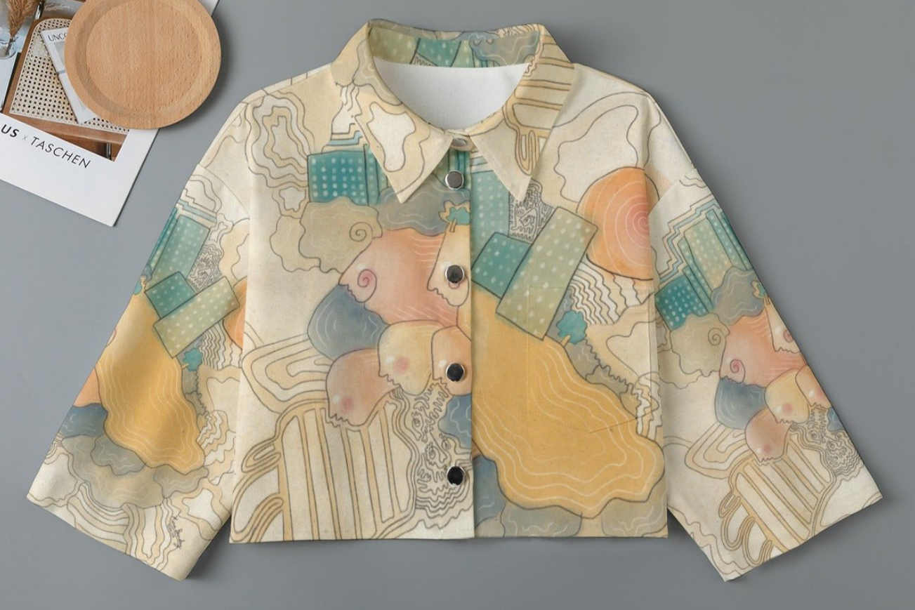 •AS ABOVE, SO BELOW• locally designed abstract denim top