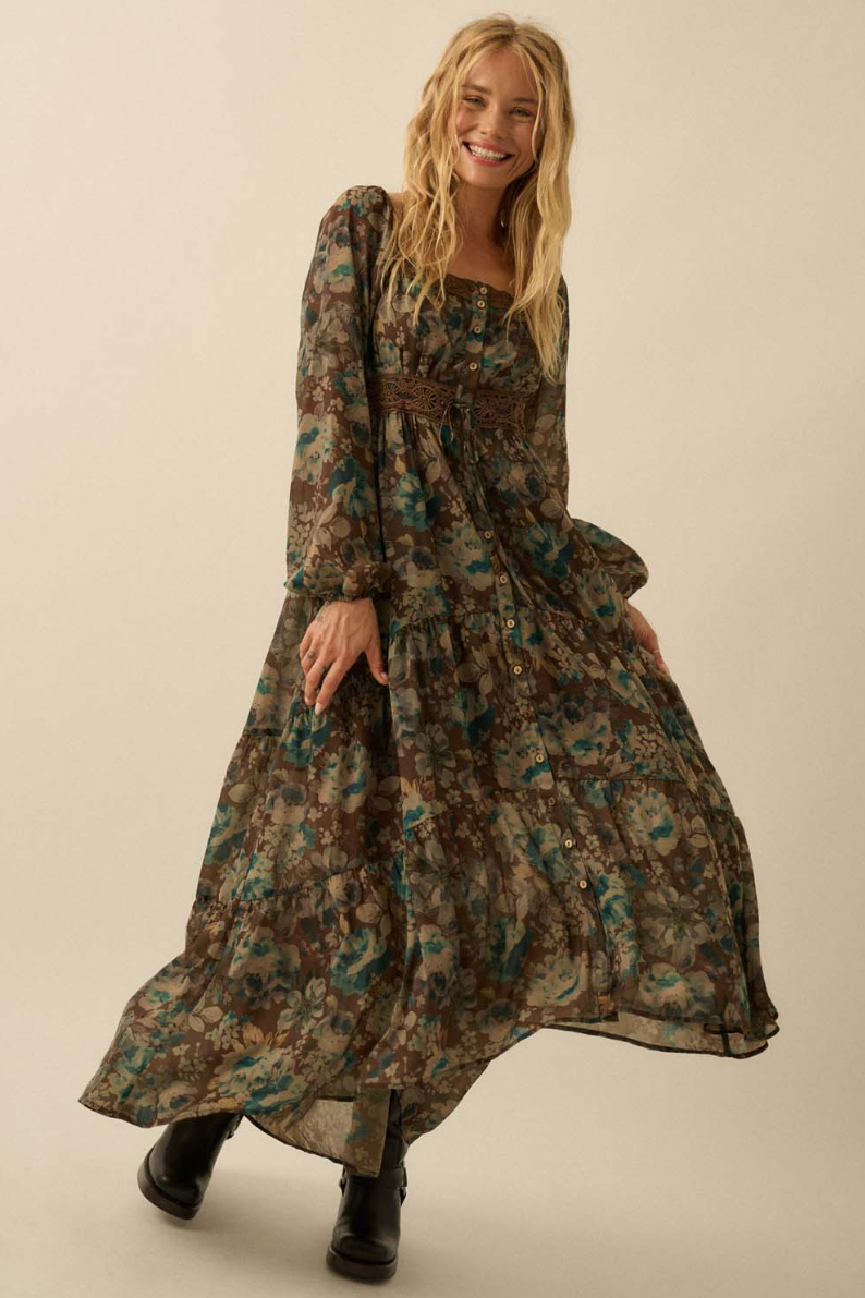 •ADELINE 🜄• long sleeve button front midaxi dress