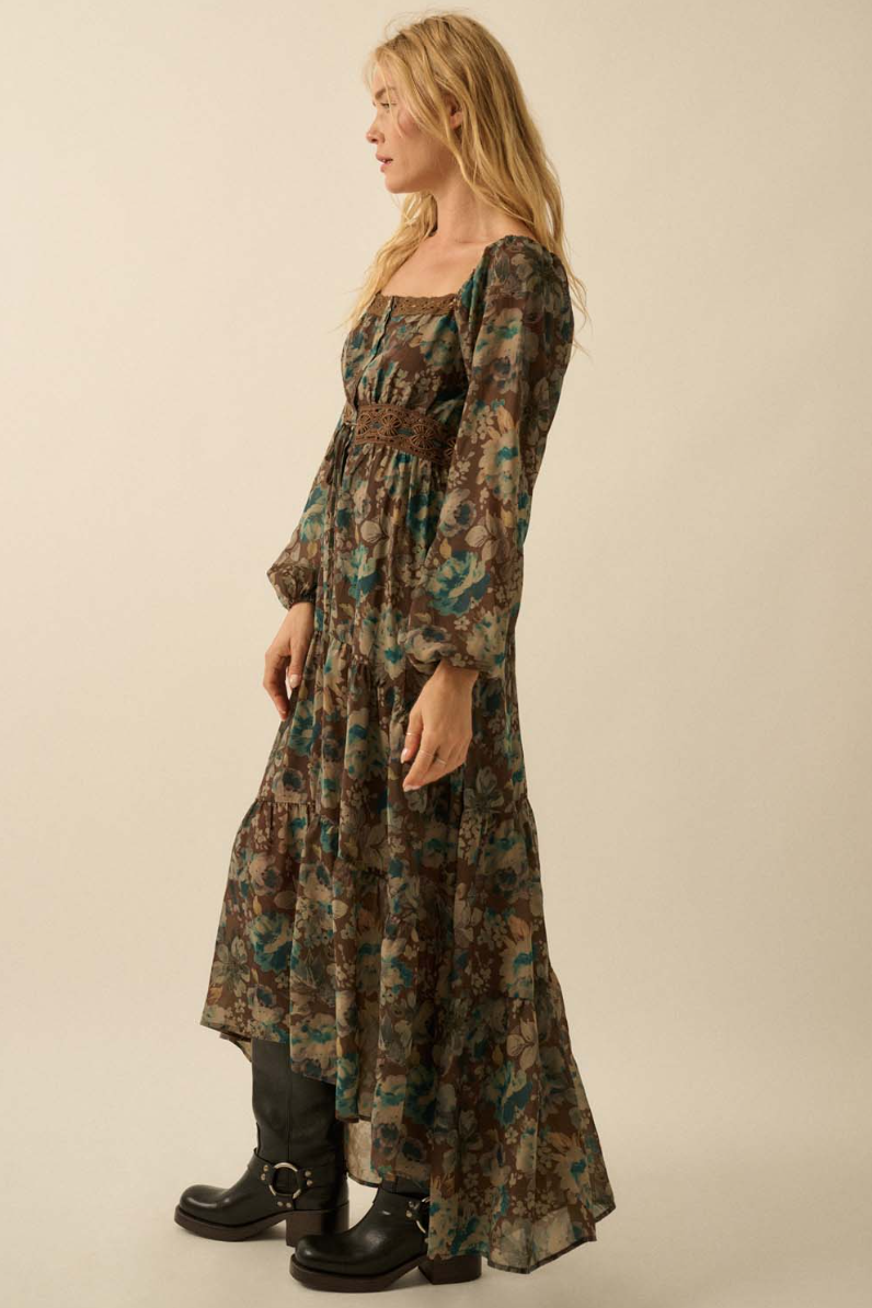•ADELINE 🜄• long sleeve button front midaxi dress