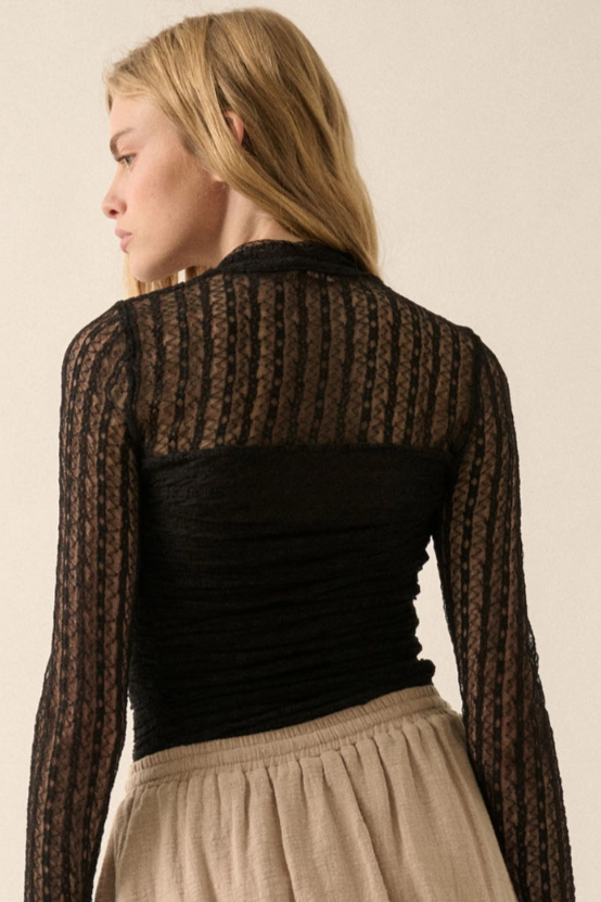 •ENDORA• semi-sheer mesh lace bodysuit