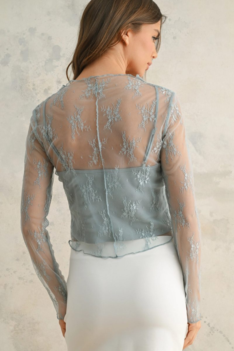 •ODETTE• lettuce hem mesh lace top