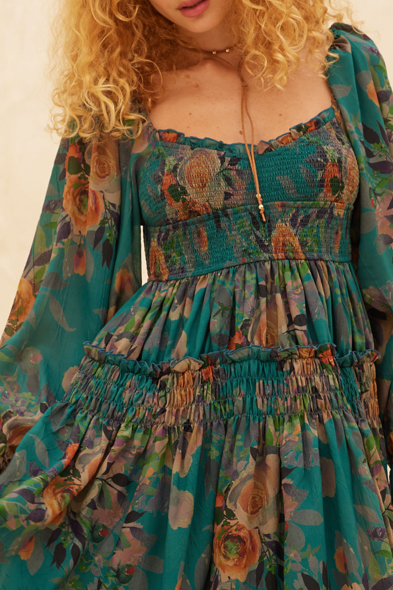 •MINERVA 🜄• bishop sleeve smocked midi dress